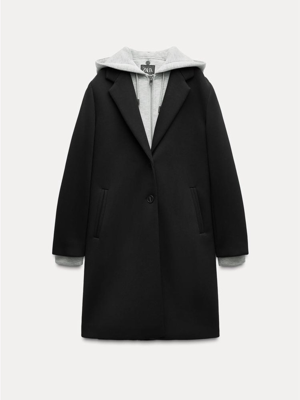 Zara CONTRASTING COAT WITH REMOVABLE HOOD
BLACK